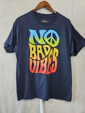 Men's Size Large "No Bad Vibes" Graphic Short Sleeve Tee Shirt Navy Blue
