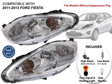 Head Lamp 2011 2012 2013 Ford Fiesta NO Appearance Pkg Passenger Driver PAIR