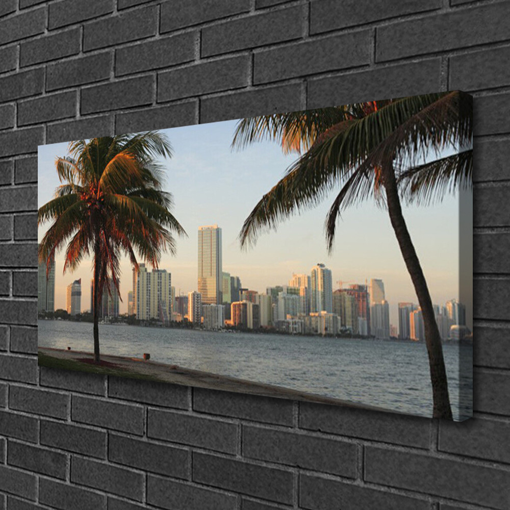 Photo sur toile 100x50 cm ville et palmiers pour décoration murale de salon