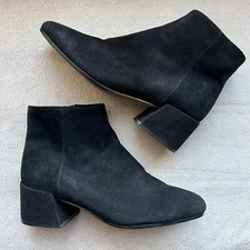 VINCE Black Suede Leather Ankle Boots Women’s 7 M Soft Square Toe Side Zip