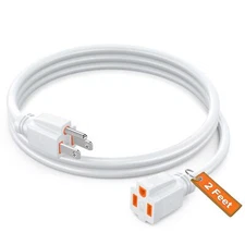 Extension Cord 2 FT 16 Gauge White Heavy Duty Indoor ETL Listed