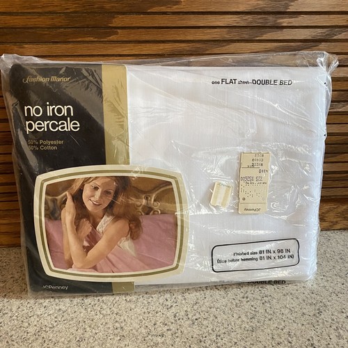Vintage JCPenney Fashion Manor No Iron Percale White Flat Sheet for