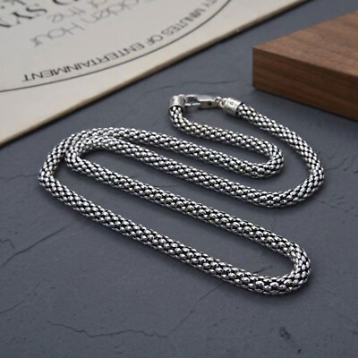 Solid 925 Sterling Silver Chain Men 5.5mm Popcorn Walnut