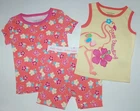 Toddler Girls Pajama Sets 3 Piece Tee Tank Shorts ORANGE FLOWERS 18 Mo 24 Mo 3T