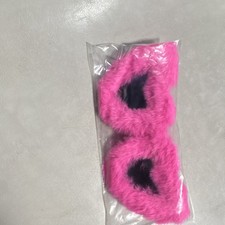 Pink Furry Heart Oversized Women's Novelty Sunglasses Black Tinted Lens