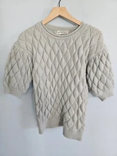 Anthropologie Mint Pastel Quilted Fuzzy Soft Short Sleeve Sweater Size XSmall