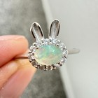 925 Sterling Silver Ring 6x4mm Natural Opal Gemstone Zircon Leaf Shape Women — photo 4