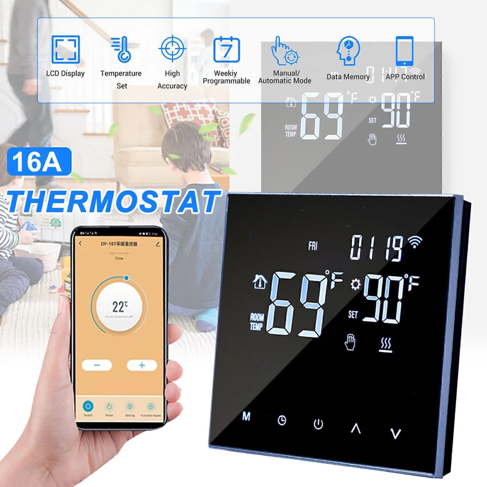 WiFi Smart Thermostat für Raumthermostat Elektroheizung/Wassererwärmung 16A LCD - Bild 2 von 4