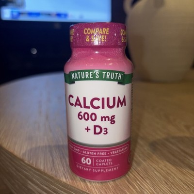 Calcium 600 mg with Vitamin D3 | 60 Caplets | Non-GMO | by Nature's Truth