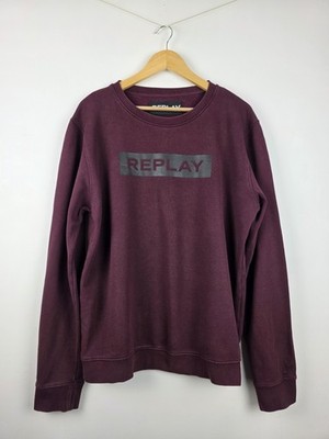 Replay Sweatshirt Men's XL Burgundy Logo Crew Neck Casual Spell Out