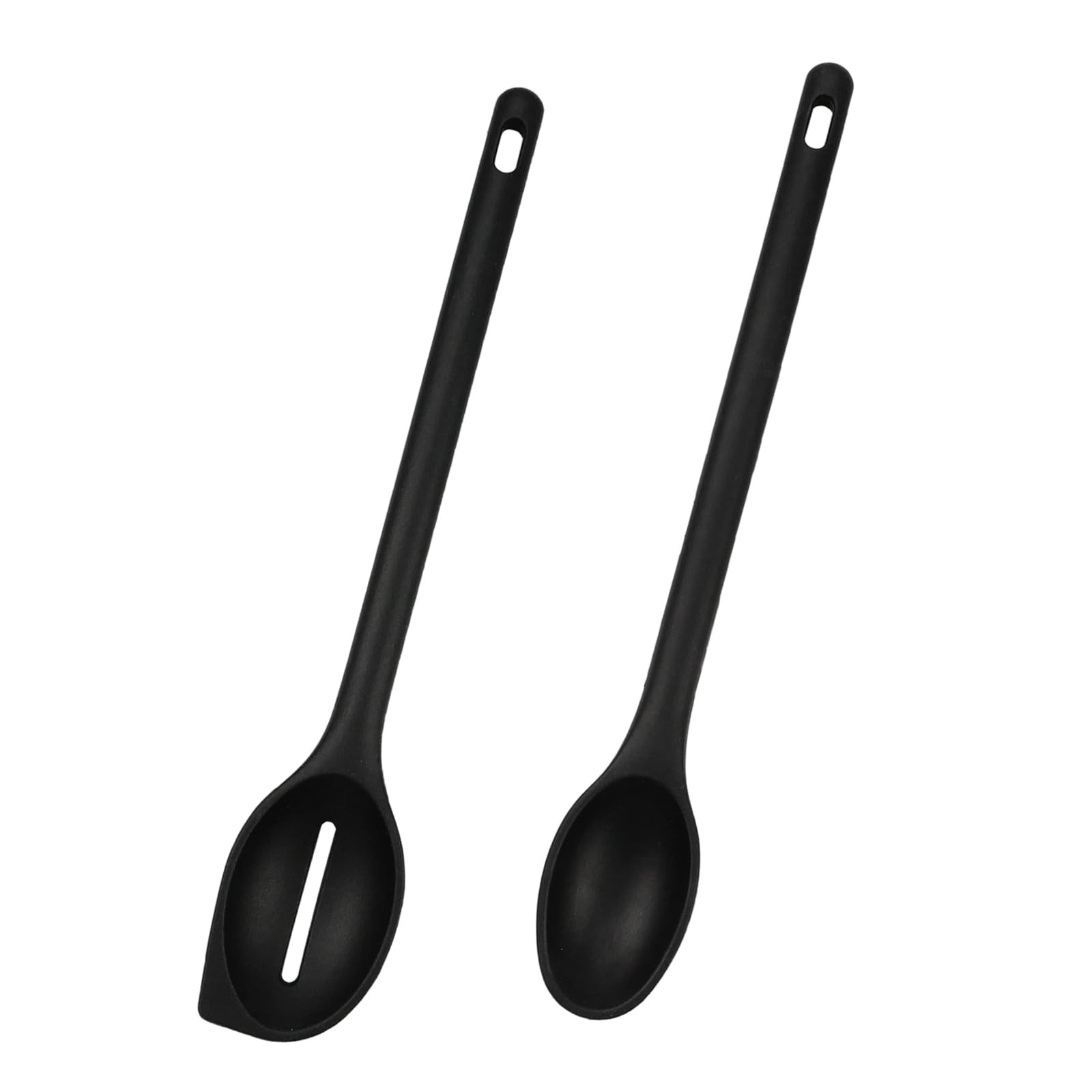 Lot de 2 cuillères à mélanger en silicone noir haute température de 27 cm