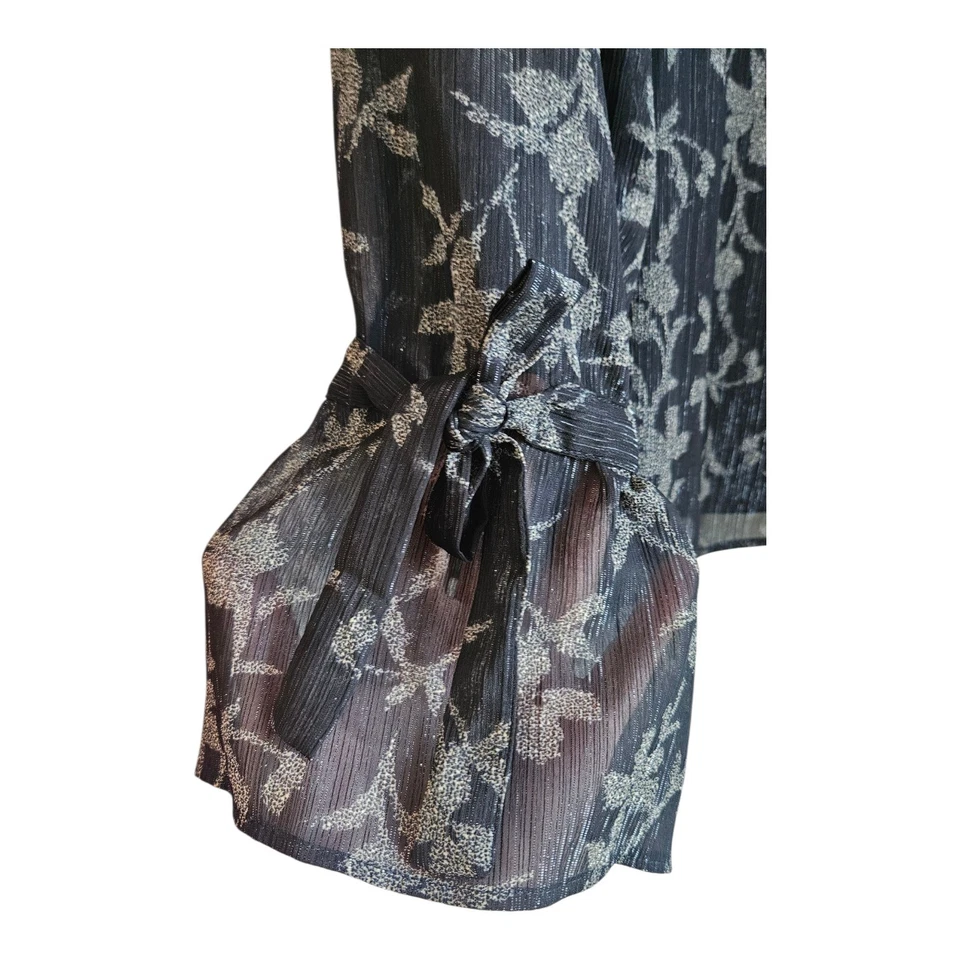 Lord & Taylor Womens L Blouse Black Floral Sheer Overlay Camisole Lined Shimmery - Image 4 of 4