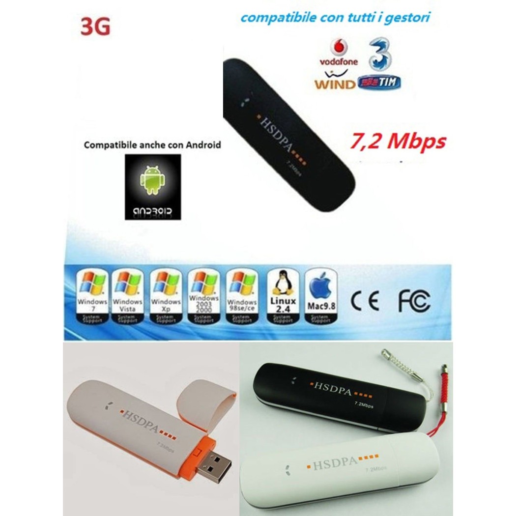 CHIAVETTA INTERNET KEY 3G MODEM USB ANTENNA UNIVERSALE PER ANDROID TABLET PC