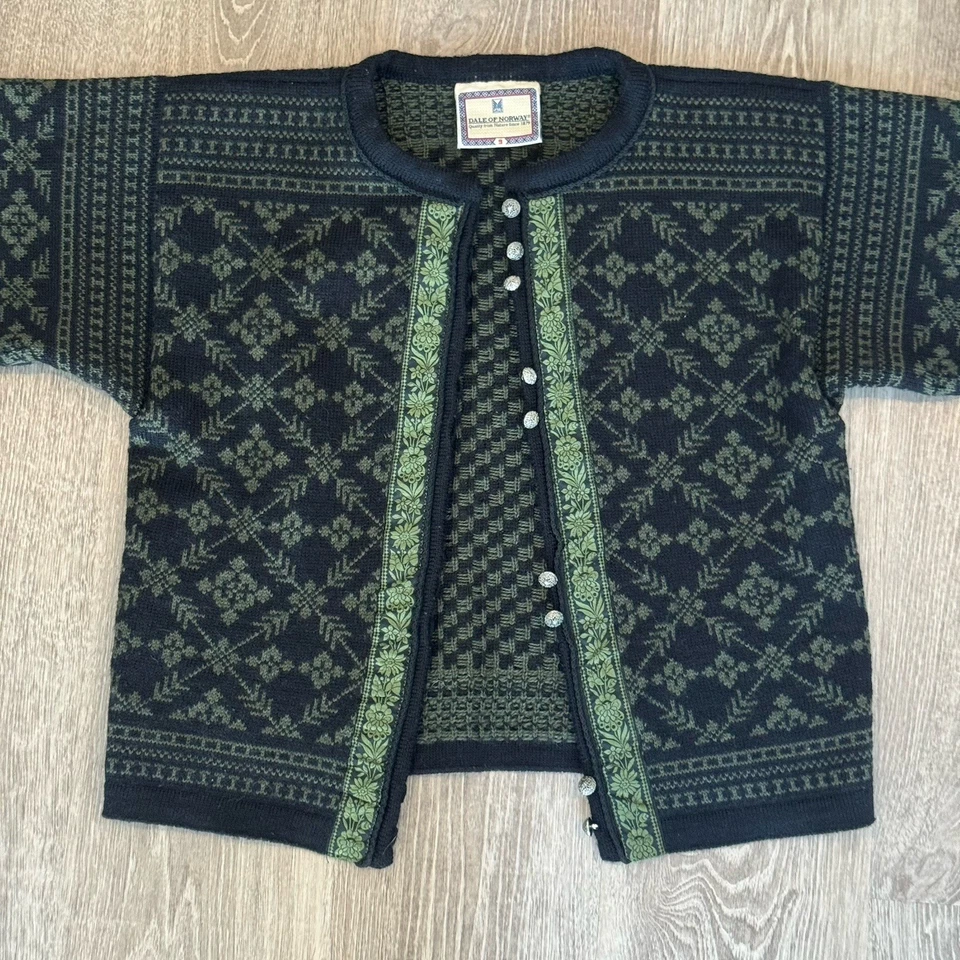 De Colección Dale of Norway Colección Informal Negro Verde Botón Cárdigan Suéter S Lana Foto 3 de 4
