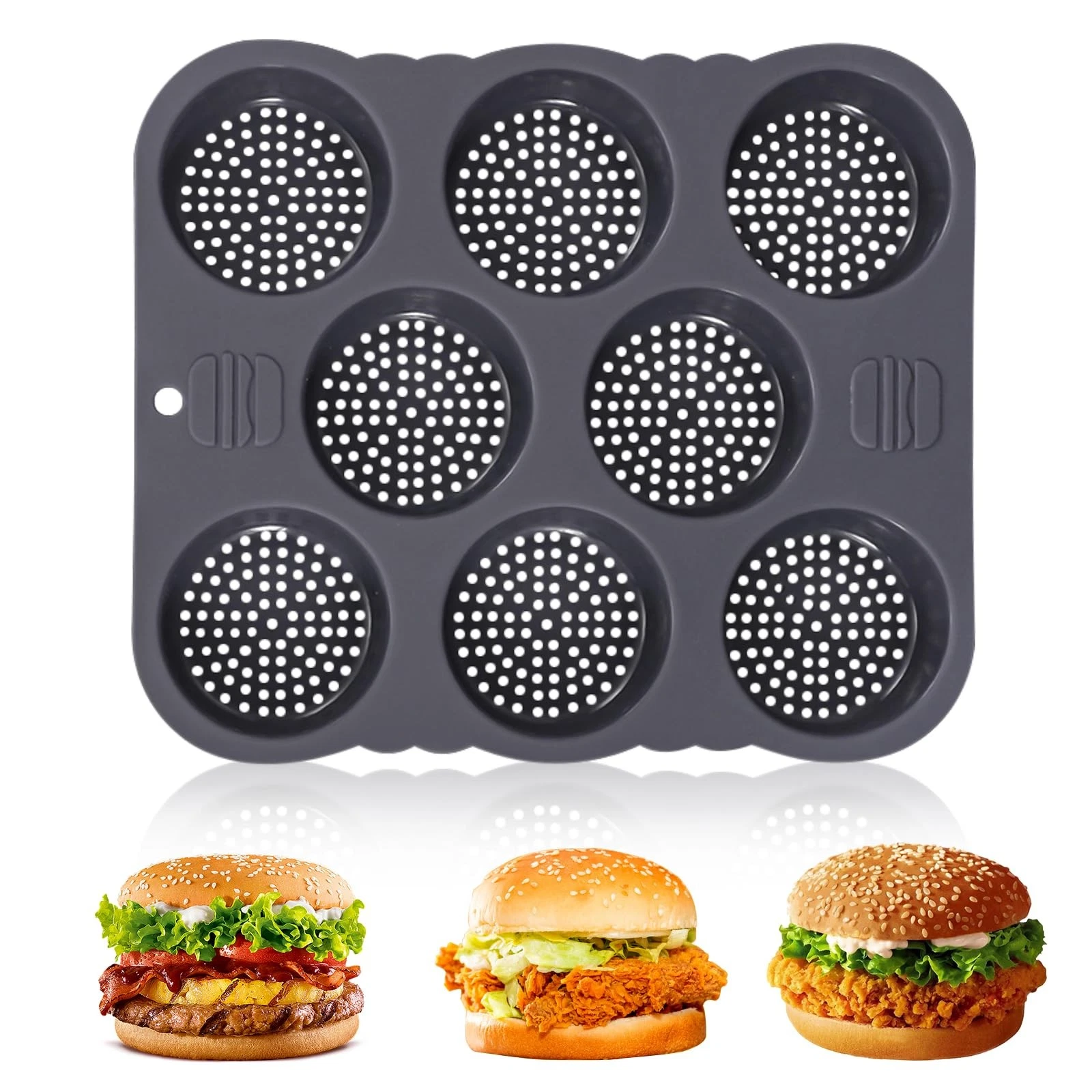 Silicone Baking Pan for Burger Buns | Nonstick 8 Cavity Hamburger Bun Mold...