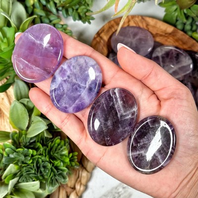 3pc Chevron Amethyst Worry Stone Pocket Crystal Healing Reiki Anxiety Stress Gif