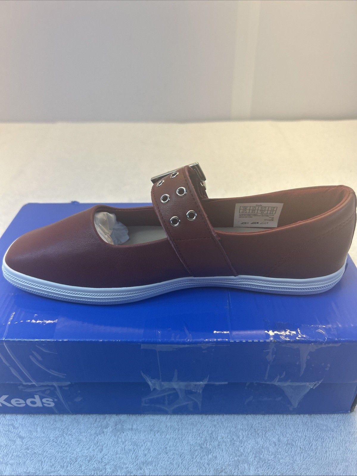 Keds Dark Red Leather Square Toe Mary Jane’s Buckle Flat Women SZ 7 New