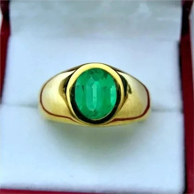 Men's Pinky Ring 14K Yellow Gold Plated Silver 3Ct Oval Cut Lab-Created Emerald