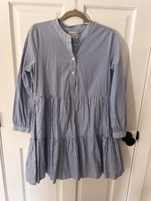 *J Crew Women Size Small Dress Blue White Striped Long Sleeve Tiered Stretch