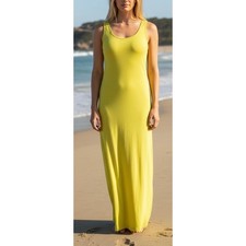 Versace V2 Vintage Maxi Dress Yellow Rayon Scoop Neck Sleeveless sz 44 Medium 8
