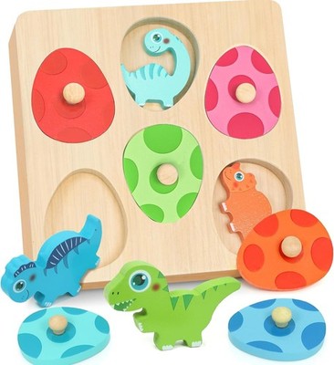 Holzpuzzle Dino und Eier Kindergriffpuzzle Montessori Spielzeug