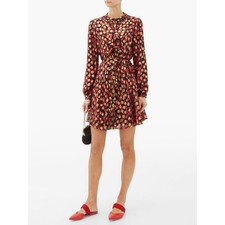 Saloni Red Gold Silk Tilly Floral Print Polka Dot Mini Dress Size 4