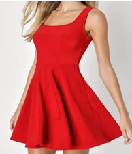 Lulus Home Before Daylight Red Square Neck Sleeveless Skater Dress Size Small