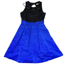 Eliza J Women's Fit-and-Flare Black & Blue W/Gems Dress Lined Size 6