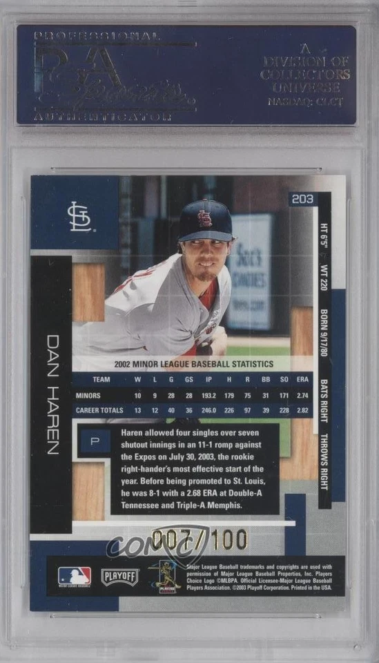 2003 Playoff Absolute Memorabilia Spectrum Signatures Dan Haren PSA 9 MINT Auto - Image 2 of 2