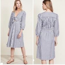 Madewell Shimmer Stripe Midi Cut Out Dress Size 6 Blue White Stripe Summer