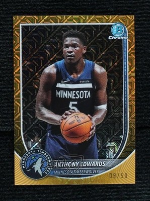 2025-26 Bowman Chrome Mega Box Gold Mojo Refractor 9/50 Anthony Edwards 0g4t