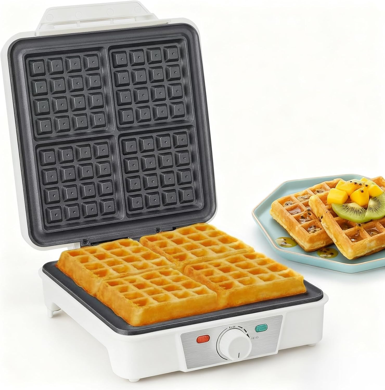 Waffle Machine 1200W Piastra Professionale per 4 Cialde Quadrate