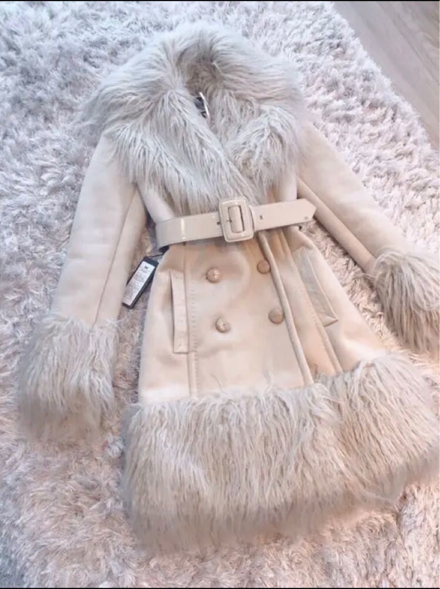 Unused Elisabetta Franchi Fur Coat Size 38 Light Beige Length 95cm
