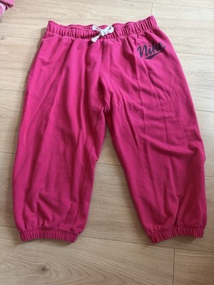 Nike Girls Pink Fleece capri Jogger Pants Size M Drawstring Tapered Leg Logo