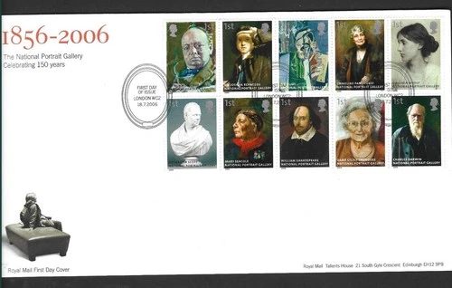 GB 2006 PORTRAIT GALLERY SET on UNADDRESSED FIRST DAY COVER