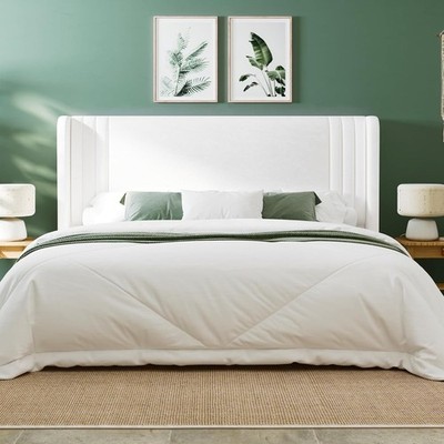 King Velvet Tufted Wingback Bed Frame Cama King Terciopelo Capitone Off-White