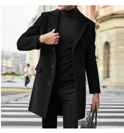 New thick Cashmere jacket overcoat Men's wool trench coat Blazer Tops suit 2025