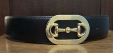 VTG Leather Shop Black Leather Belt Sz S 1.75  Wide Horsebit Bkl USA