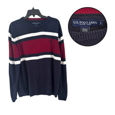 U.S. Polo Assn. Men's Large Navy Red White Colorblock Knit Sweater Pullover