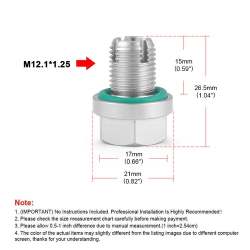 Kit de reparación de rosca de cárter de aceite de acero inoxidable M12,1x1,25 con junta tórica - Imagen 2 de 6