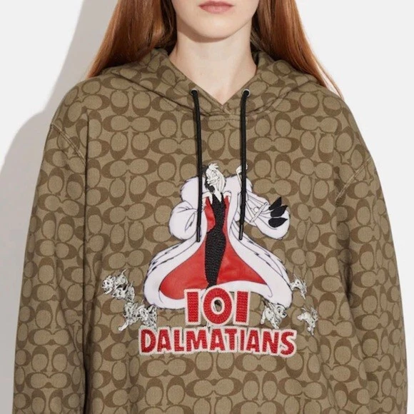 Felpa con cappuccio oversize Disney X Coach Signature 101 Dalmatians LOGO vestibilità media grande