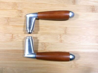 Pair of Olivari Cherry Wood & Brushed Stainless Steel Door Handles