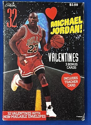 Vintage 1990's Michael Jordan Chicago Bulls Box of 32 Valentines