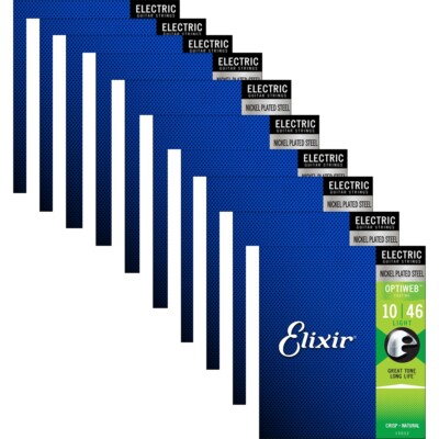 10 Sets Elixir 19052 Electric Guitar Strings with OPTIWEB Coating, Light (10-46)