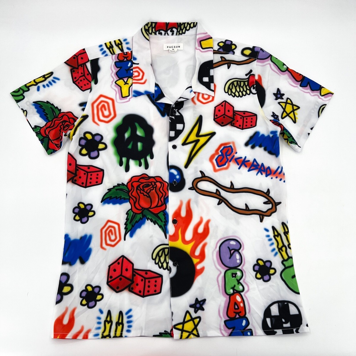 Pacsun Shirt Mens Medium Button Short Sleeve Graphic Lotto