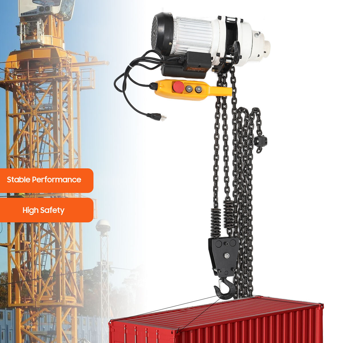 2200LBS/ 1 Ton Electric Chain Hoist Single Phase Hoist Crane 10 FT Chain 110V