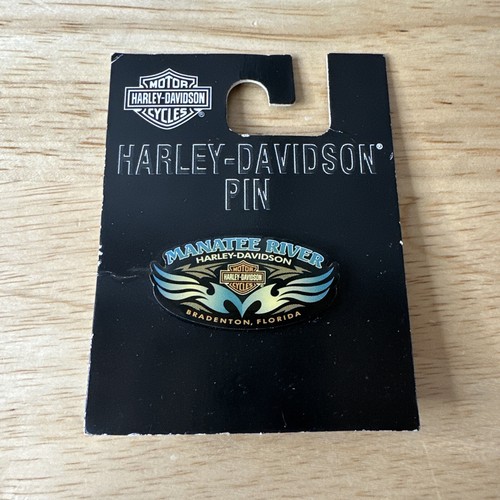 Vtg Harley Davidson Enamel Pin Dealership Manatee River Bradenton Florida New!