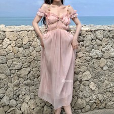 Women Fairy Dress Tulle Flower Puff Sleeve Spaghetti Strap A-line Flowy New