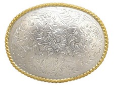 Western Cowboy Bright Gold Rope Edge Engraved Belt Buckle fits 1-1/2" Strap
