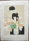 Élégante et bouquet de tulipes - André Brasilier - Lithographie signée numérotée